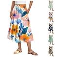 thumbnail image 1 of LIBRCLO Skirts for Women Midi Length A-Line Flowy Summer Skirts with Pockets Elastic Waist Drawstring, 1 of 7