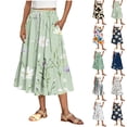 thumbnail image 1 of LIBRCLO Womens Skirts A-Line Flowy Midi Length Skirts with Pockets Elastic Waist Drawstring, 1 of 7