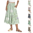 thumbnail image 1 of LIBRCLO Skirts for Women Midi Length A-Line Flowy Summer Skirts with Pockets Elastic Waist Drawstring, 1 of 7