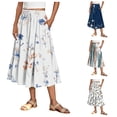 thumbnail image 1 of LIBRCLO Skirts for Women, Pleated Drawstring Waist Midi Length Skirts Summer Tiered A Line Printed Skirts, 1 of 6