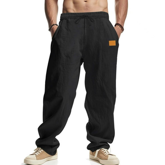 LIBRCLO Sweatpants Men with Pockets Fall Stretch Breathable Linen Solid Color Outdoor Casual Comfortable Jogger Pants for Workout