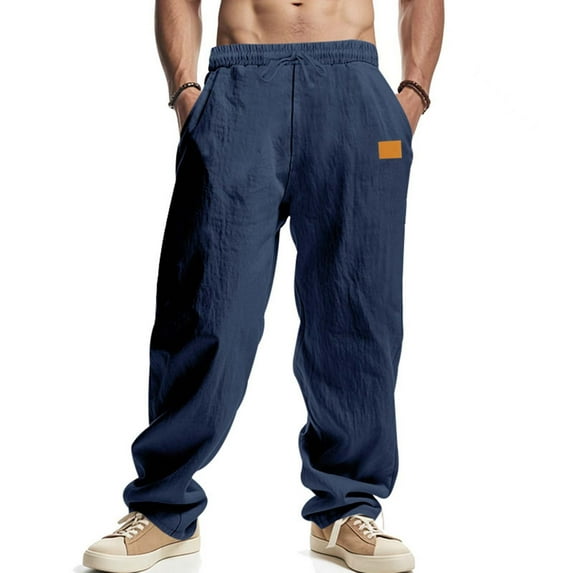 LIBRCLO Sweatpants Men with Pockets Fall Stretch Breathable Linen Solid Color Outdoor Casual Comfortable Jogger Pants for Workout