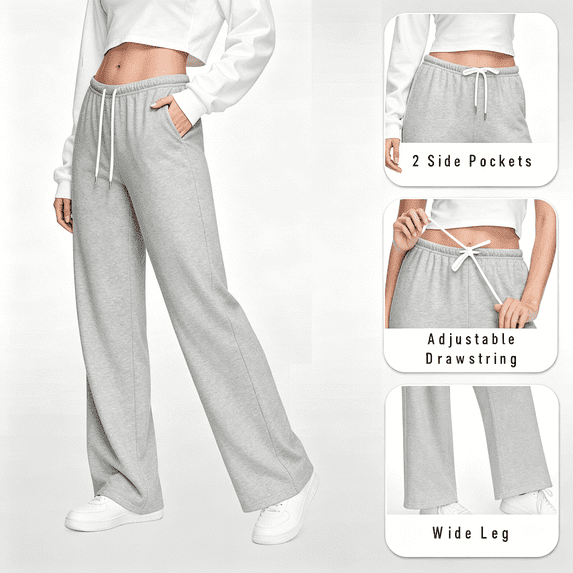 LIBRCLO Sweatpants for Women Wide Leg with Pockets Baggy Sweatpants Elastic Waist Drawstring Loung Pants