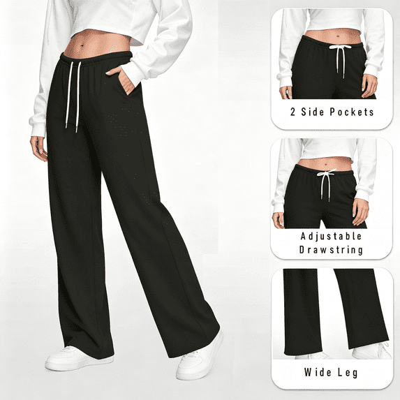 LIBRCLO Sweatpants for Women with Pockets Baggy Lounge Sweatpants Elastic Waist Drawstring Wide Leg Pants