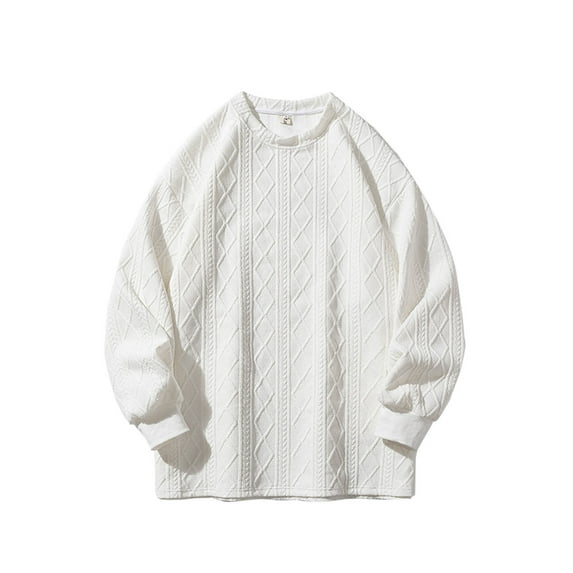 LIBRCLO Sweatshirts for Men Casual Long Sleeve Pullover Solid Color Crew Neck Rhomboid Sweatshirts Fall