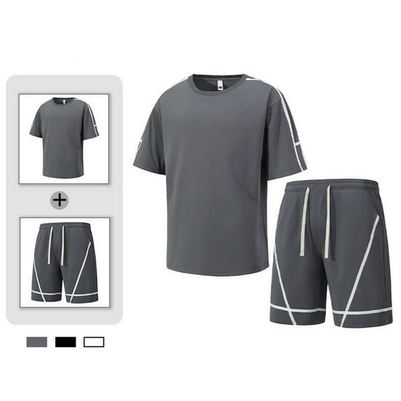 LIBRCLO Sweatsuits for Men Set 2 Piece No Hood Tracksuits Crew Neck Summer T Shirt & Shorts Set Sports Outfits Sets with Pockets Gray XXXXL