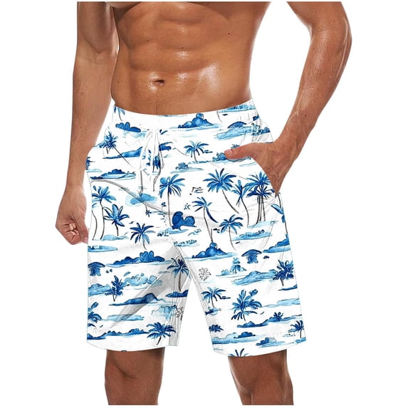 LIBRCLO Swim Trunks for Men Thin Quick Dry Hawaiian Bathing Suits Swimwear Elastic Waist Swimsuits Summer Beach Board Shorts Light Blue M