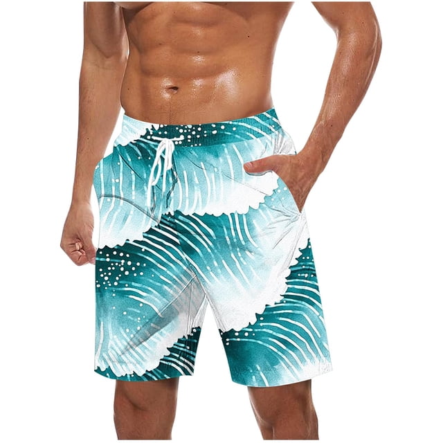 LIBRCLO Swim Trunks for Men Thin Quick Dry Hawaiian Bathing Suits Swimwear Elastic Waist Swimsuits Summer Beach Board Shorts Light Blue M