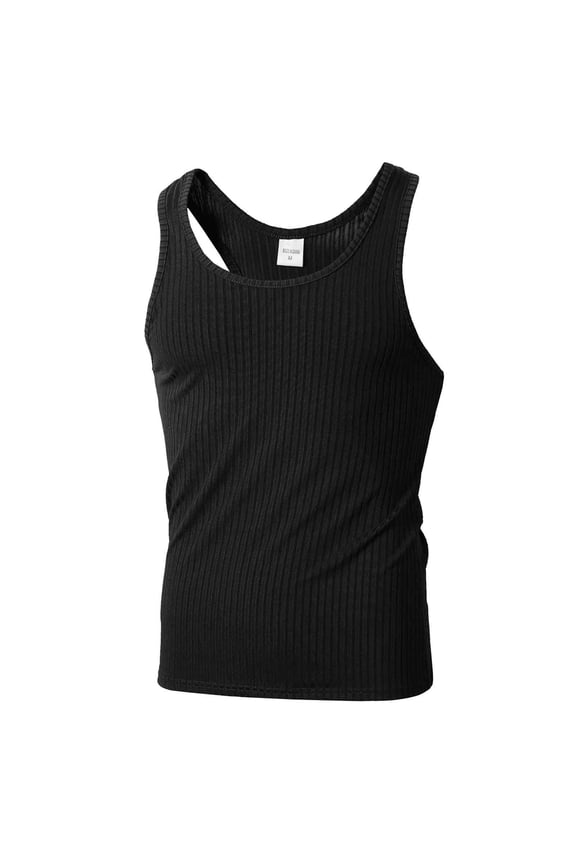 Tank Tops for Men Elastic Knit Vertical Striped Sleeveless T Shirt Casual Athletic Flex Breathable Tops
