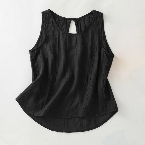 LIBRCLO Tank Tops for Womens Crew Neck Summer And Linen Shirts Camisole Sleeveless Solid Color Casual Blouses