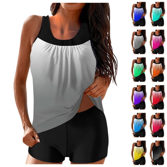 LIBRCLO Tankini Swimsuits for Women Tummy Control High-waisted Bathing Suits Fashionable Gradient Printed Two-piece Swimsuit