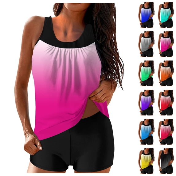 LIBRCLO Tankini Swimsuits for Women Tummy Control High-waisted Bathing Suits Fashionable Gradient Printed Two-piece Swimsuit