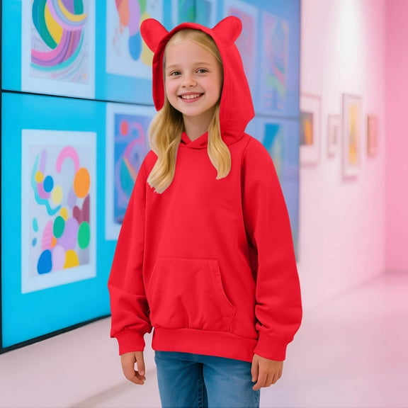 LIBRCLO Kids Girls And Boys Hoodies Warm Crew Neck Pullover Comfort Fit Fall Solid Color Long Sleeved Hooded Sweatshirts Size 13