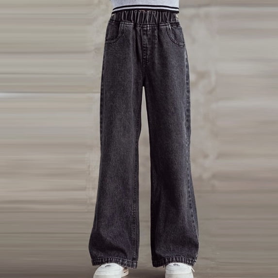 LIBRCLO Kids Girls Jeans Pants Fashion Comfortable Elastic Solid Color Fall Outdoor Baggy Denim Pants Size 11 Years