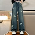 thumbnail image 1 of LIBRCLO Kids Girls Jeans Pants Outdoor Fall Elastic Graphic Baggy Fashion Fit Denim Pants Size 14 Years, 1 of 8