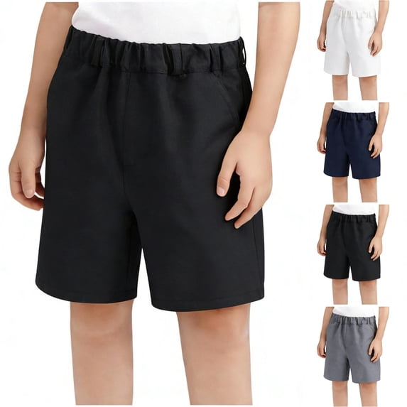 LIBRCLO Teen Shorts for Boys Size 17 Years Elastic Waist Wrinkle Free Shorts School Uniform Casual Dress Pants Black