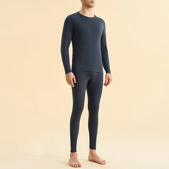 LIBRCLO Thermal Underwear Sets for Men Comfort Long Sleeve Solid Color Base Layer Long Johns Underwear High Elasticity Round-Neck Warm Fleece Top and Bottom for Winter