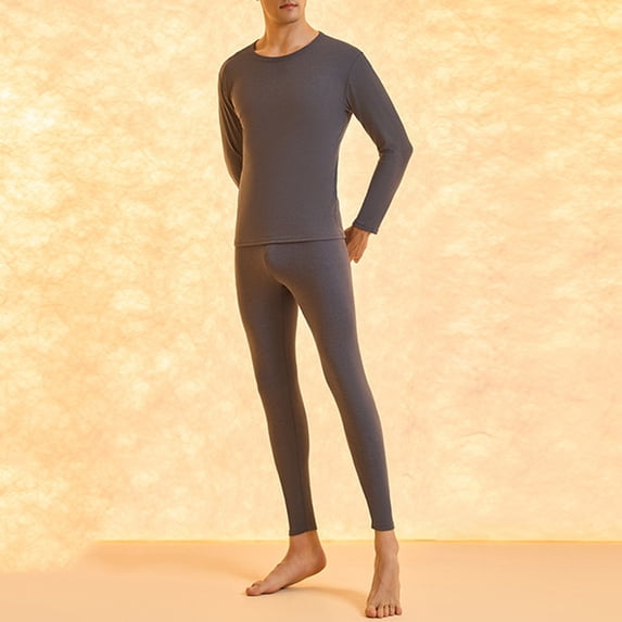 LIBRCLO Thermal Underwear Sets for Men Comfort Long Sleeve Solid Color Base Layer Long Johns Underwear High Elasticity Round-Neck Warm Fleece Top and Bottom for Winter