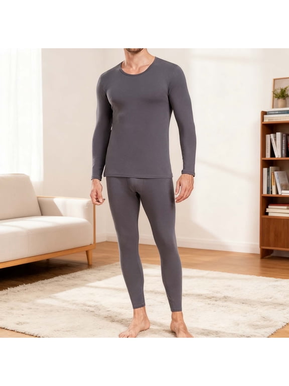 Thermal Underwear Sets for Men Crew Neck Long Sleeve Base Layer Long Johns Underwear Warm Lined High Elasticity Solid Color Top and Bottom for Winter