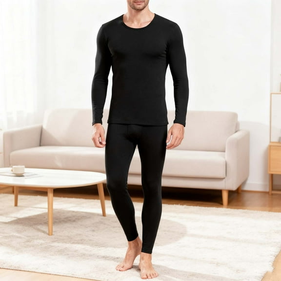 LIBRCLO Thermal Underwear Sets for Men Crew Neck Long Sleeve Base Layer Long Johns Underwear Warm Lined High Elasticity Solid Color Top and Bottom for Winter