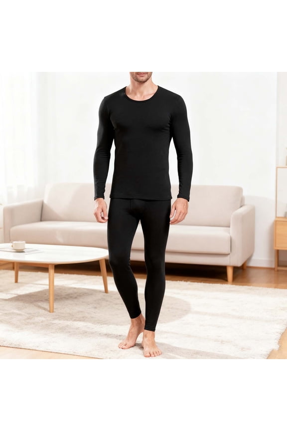 Thermal Underwear Sets for Men Crew Neck Long Sleeve Base Layer Long Johns Underwear Warm Lined High Elasticity Solid Color Top and Bottom for Winter