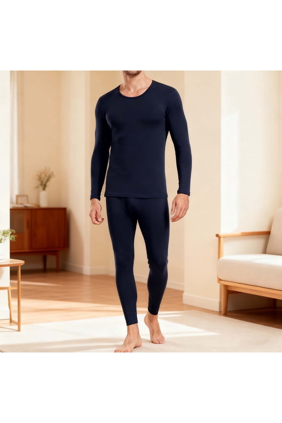 Thermal Underwear Sets for Men Crew Neck Long Sleeve Base Layer Long Johns Underwear Warm Lined High Elasticity Solid Color Top and Bottom for Winter