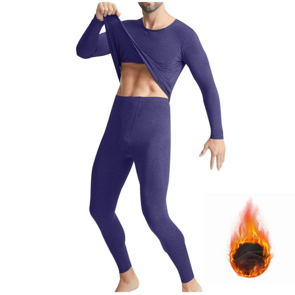 LIBRCLO Thermal Underwear Sets for Men Round Neck Long Sleeve Base Layer Long Johns Underwear High Elasticity Fleece Fit Warm Solid Color Top and Bottom for Winter