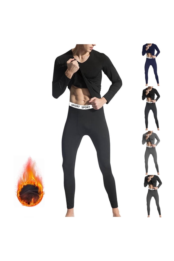 Thermal Underwear for Men Fleece Base Layer Long Johns Underwear Long Sleeve High Elasticity Crew Neck Warm Top and Bottom Sets Winter