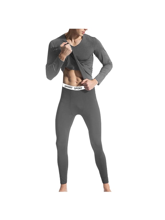 Thermal Underwear for Men Fleece Base Layer Long Johns Underwear Long Sleeve High Elasticity Crew Neck Warm Top and Bottom Sets Winter