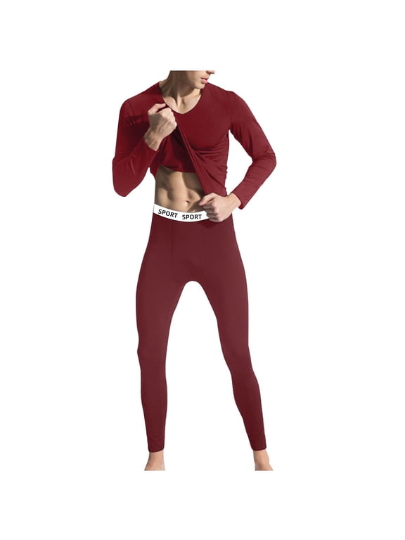 Thermal Underwear for Men Fleece Base Layer Long Johns Underwear Long Sleeve High Elasticity Crew Neck Warm Top and Bottom Sets Winter