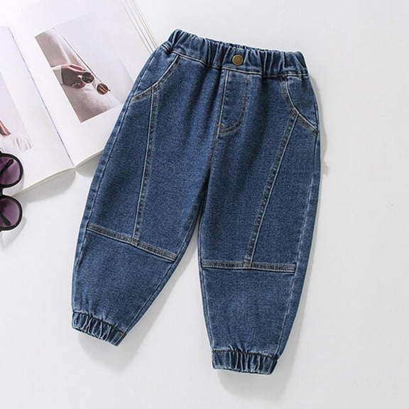 LIBRCLO Toddler Boys Jeans Pants Trendy Solid Color Fall Elastic Waist Bottom Comfortable Outdoor Loose Denim Pants Size 4 Years