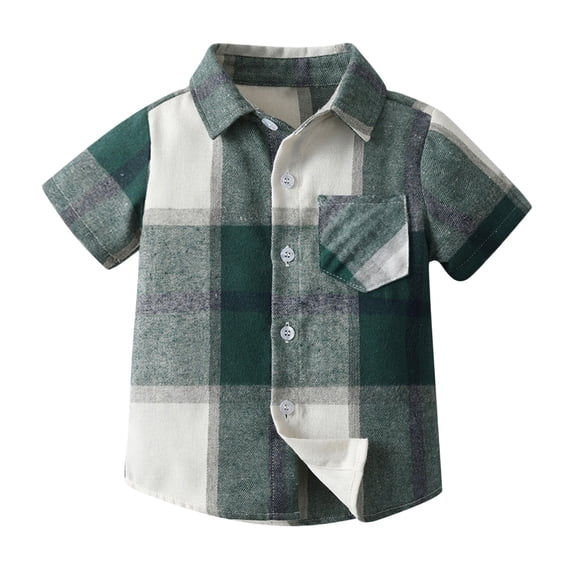 LIBRCLO Toddler Button Down Shirts for Boys Size 2 Years with Pocket Short Sleeve Plaid Shirts Casual Summer Beach Shirt Green