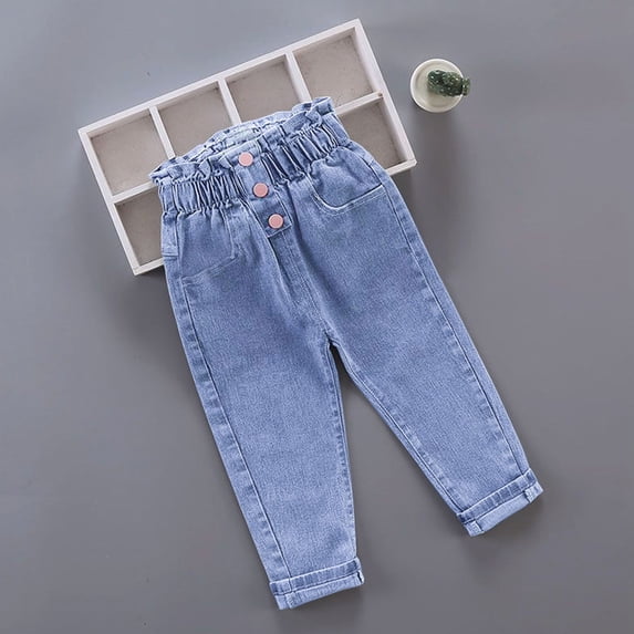 LIBRCLO Toddler Girls Jeans Pants Loose Stretchy Solid Color Outdoor Fall Comfortable Trendy Denim Pants Size 2 Years