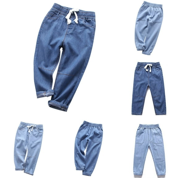 LIBRCLO Toddler Jeans for Boys Solid Color Outwear Elastic Waist Bottom Casual Casual Comfort Long Trousers for Fall Size 4 Years