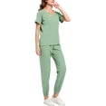 thumbnail image 1 of LIBRCLO Uniform Medical for Women Round Neck Top and Pants Set Short Sleeve Elastic Waist Cuffed Pants with pockets Casual Workwear Uniform, 1 of 5