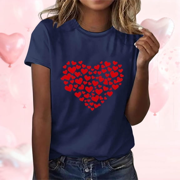 LIBRCLO Valentines Tops for Women Short Sleeve Crew Neck T Shirts, Casual Holiday Graphic Tees