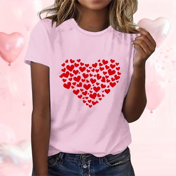LIBRCLO Valentines Tops for Women Short Sleeve Crew Neck T Shirts, Casual Holiday Graphic Tees