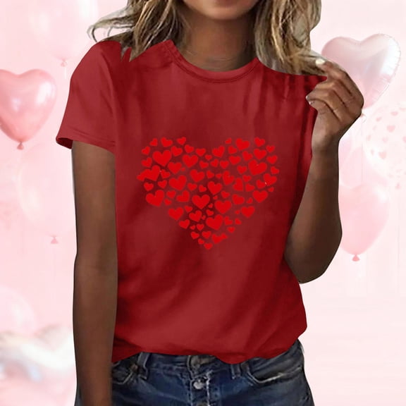 LIBRCLO Valentines Tops for Women Short Sleeve Crew Neck T Shirts, Casual Holiday Graphic Tees