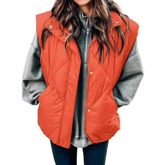 LIBRCLO Vest for Women Puff Sleeveless Quilted Jacket Stand Collar Zipper Coat Warm Outerwear with Pockets