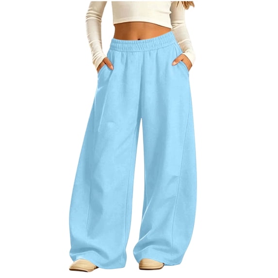 LIBRCLO Wide Leg Sweatpants for Girls Elastic Waist Baggy Casual Sweatpants with Pockets Kids Clothes Size 10-11Years