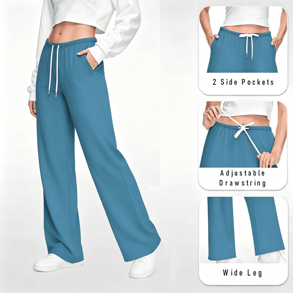 LIBRCLO Wide Leg Sweatpants for Women Elastic Waist Baggy Sweatpants Drawstring Casual Loung Pants with Pockets