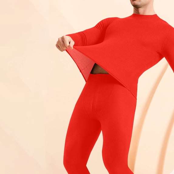 LIBRCLO Winter Thermal Underwear Sets for Men Fit Fleece Base Layer Long Johns Underwear Long Sleeve Round Neck High Elasticity Warm Solid Color Top and Bottom