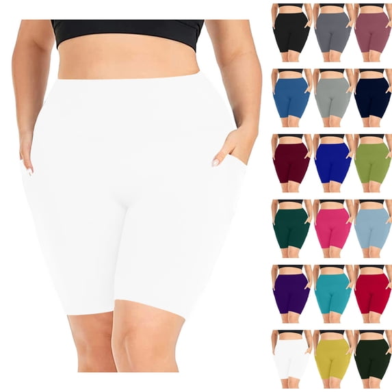 LIBRCLO Women Yoga Shorts Plus Size Waisted Elastic Leggings With Pockets Fitness Running Gym Athletic Summer Shorts