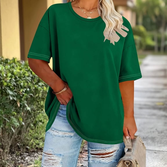 LIBRCLO Women's Plus Size Crew Neck Short Sleeved Spring/Summer Basic Shirt Loose Fit Tees Tops