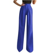 LIBRCLO Women's Straight Leg Cropped Work Pants Elastic High Waist Wide Leg Business Casual Slacks with Pocket