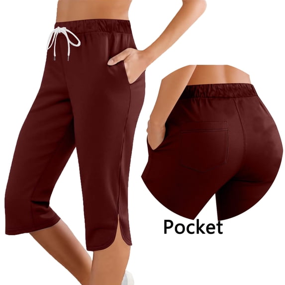 LIBRCLO Womens Capri Pants Elastic Waist Drawstring Pants Causal Summer Workout Trousers with Pockets