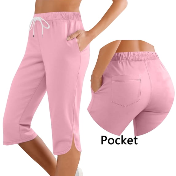 LIBRCLO Womens Capri Pants Elastic Waist Drawstring Pants Causal Summer Workout Trousers with Pockets