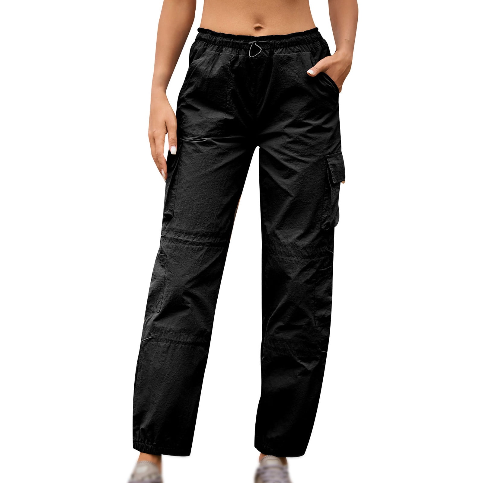 LIBRCLO Womens Cargo Pants Petite Size Casual Elastic Full Length Solid