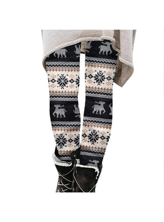 Thin/Thick Winter Womens Nordic Reindeer Snowflake Knitted Leggings Pants