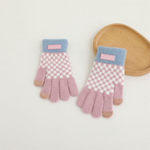 LIBRCLO Womens Colorblock Plaid Cold-Proof Touchscreen Warm Gloves
